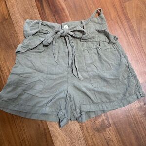 Women's Olive Green Linen Shorts